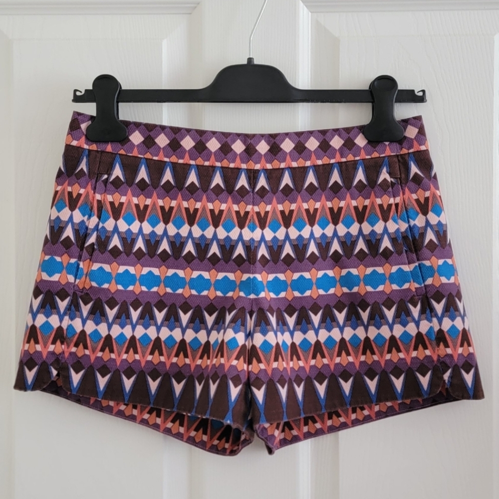 J. Crew Cotton Piqué Geometric Print Shorts, Size 0